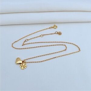 TORY BURCH Gold Heart and Logo Charm Chain  Necklace